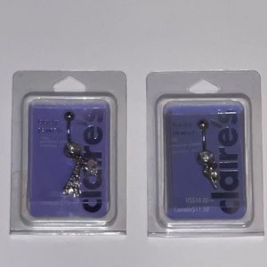 Claire’s Set of 2 Rhinestone Eiffel Tower & Keys Body Jewelry, 14G
